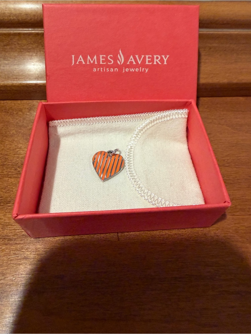 Retired James Avery Whataburger Striped Heart Charm Pendant